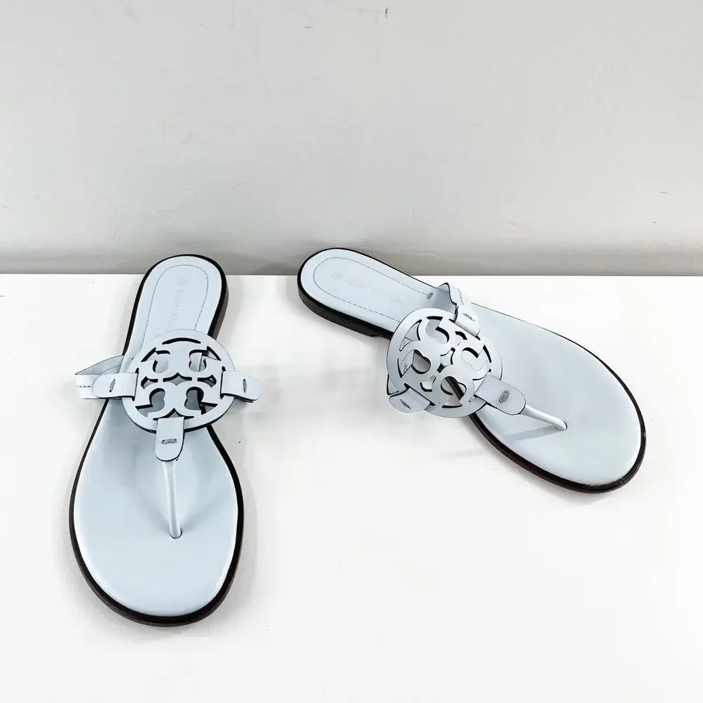 Tory Burch Miller Welt Thong Leather Sandals Pastel Blue 8.5 - Picture 3 of 8